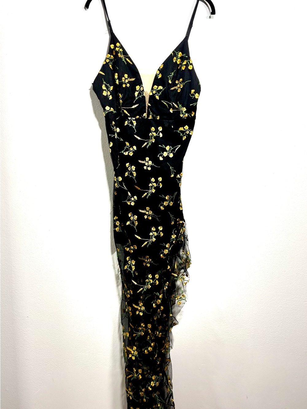 Maxi Slip Dress with Floral Embroidery